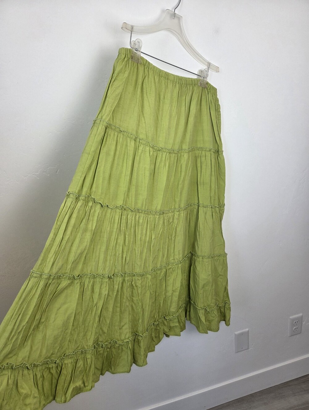 Vintage Gordon James Maxi Skirt Charteuse Lime Green Lightweight Gypsy Boho L